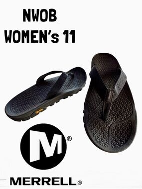 NWOB MERRELL Performance Footwear Vibram Sole Thong Flip Flop Black (Women's 11)